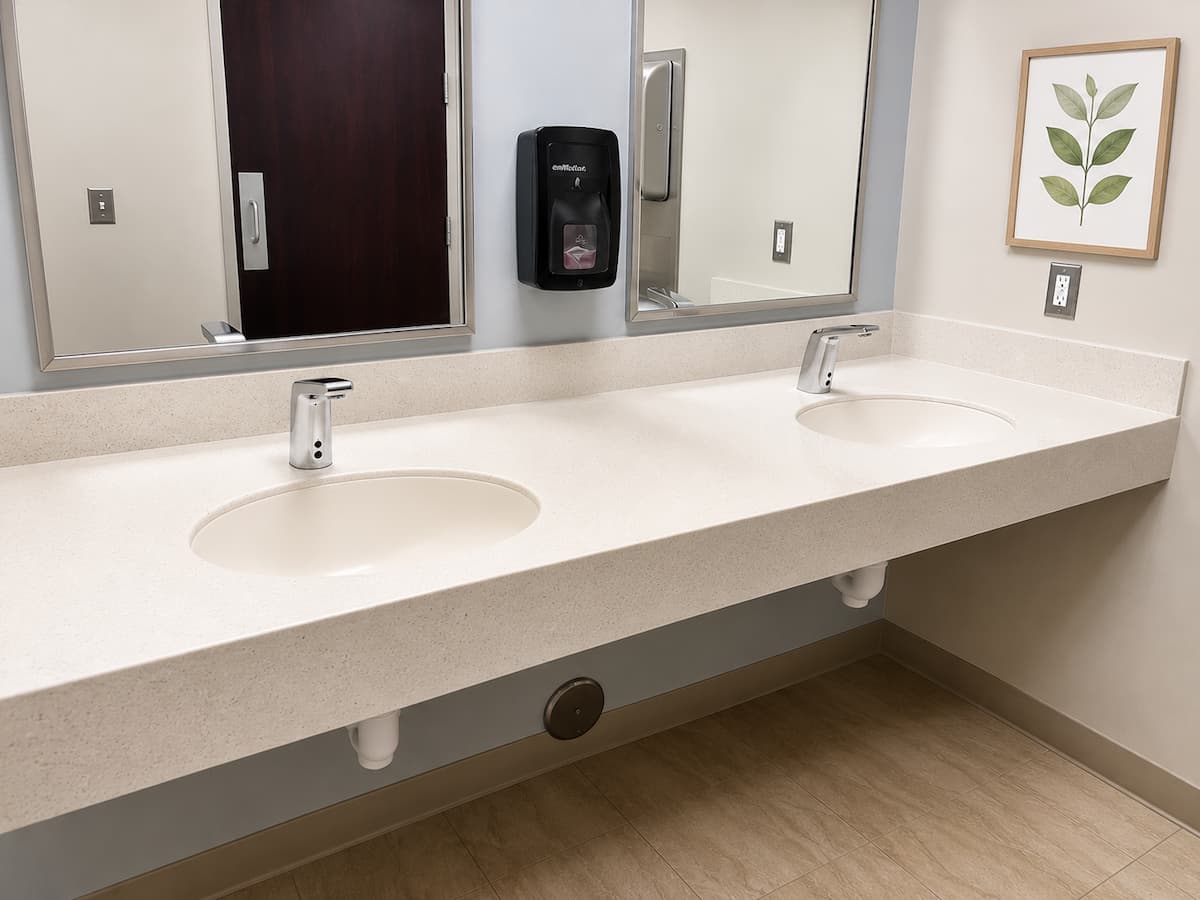 Clean office restroom sink and counter in Oakland County, MI